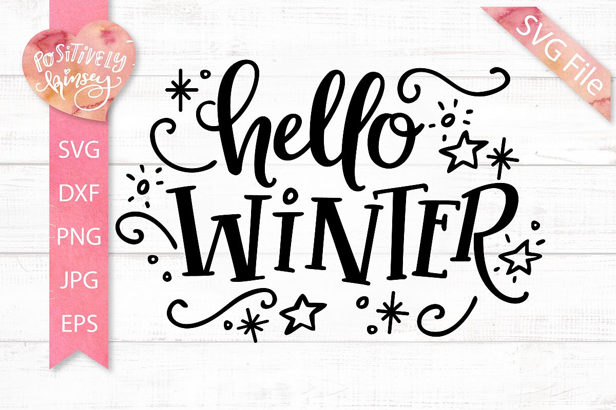 Hello Winter SVG DXF PNG EPS, Winter Sign SVG Design example image 1
