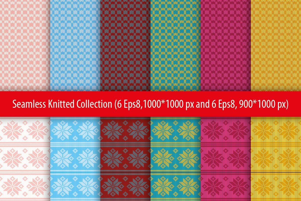 Set of 12 seamless knitted backgrounds. example image 1