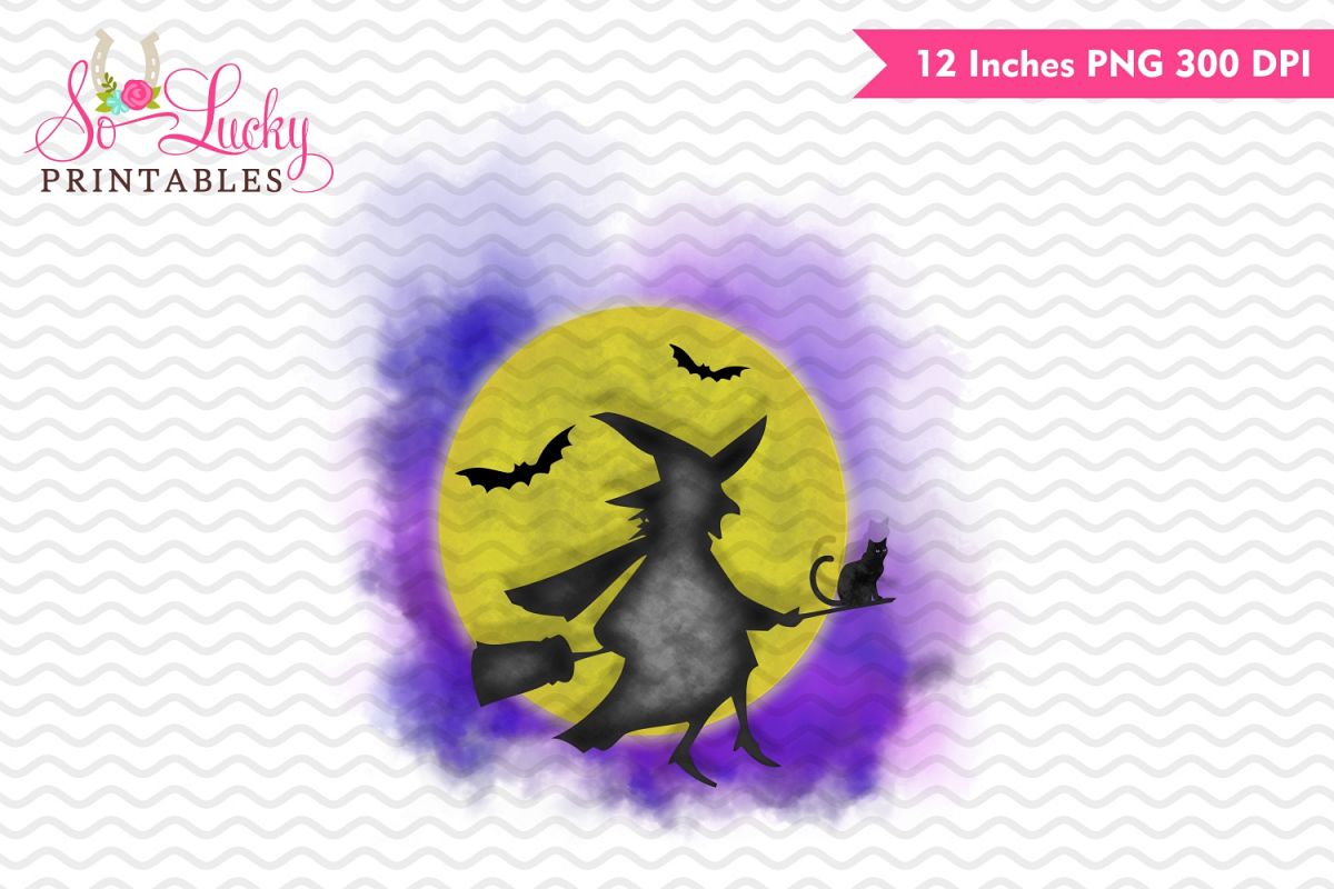 Witch moon Halloween watercolor sublimation design example image 1