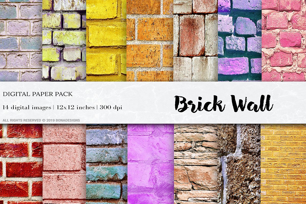 Brick Wall Digital Papers, Wall Textures, Wall Backgrounds example image 1