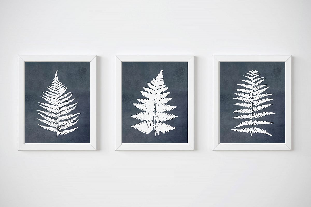 Tropical Leaves Watercolor Wall Art, Navy Blue Botanical Art example image 1