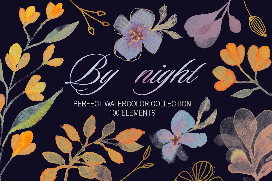 By night. Transparent watercolor set. example image 1