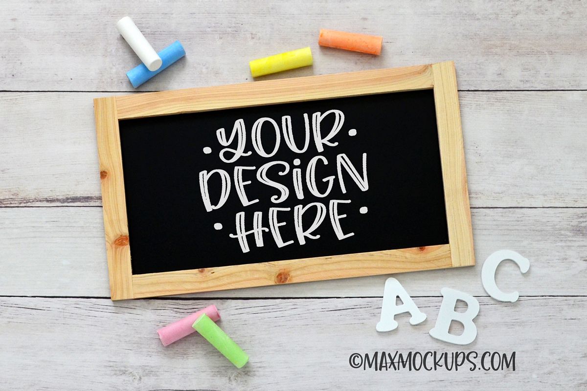 Chalkboard sign mockup, framed rectangle, kids, chalk, abc's example image 1