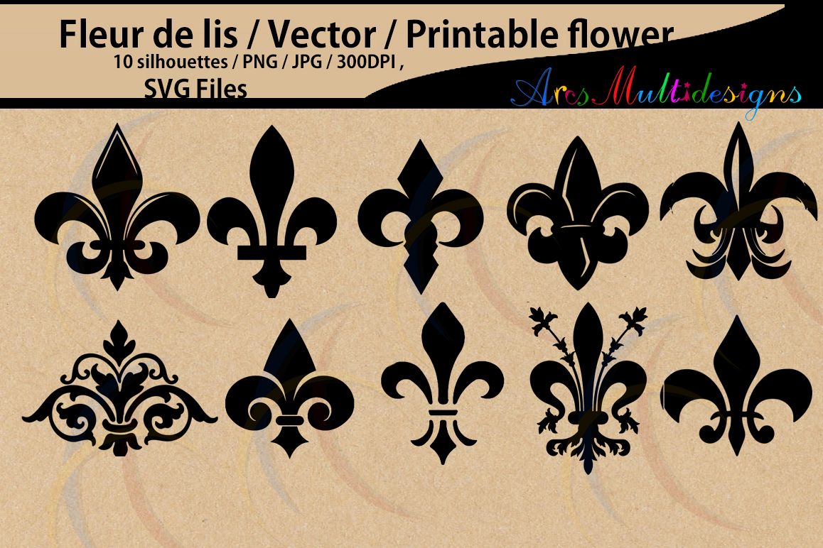 Fleur-de-lis silhouette / fleur de lis SVG Cutting Templates / Svg / Eps / Dxf / Png, / flower silhouette, Scrapbooking /svg / HQ example image 1