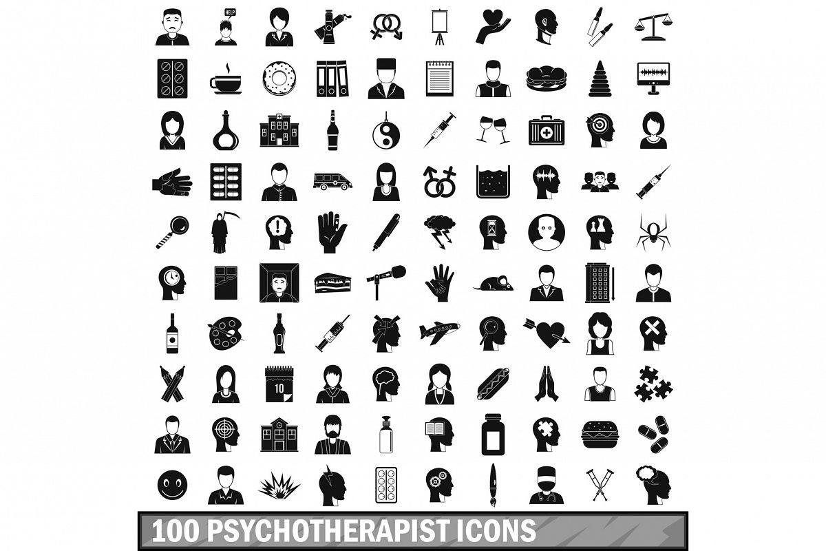 100 psychotherapist icons set, simple style example image 1