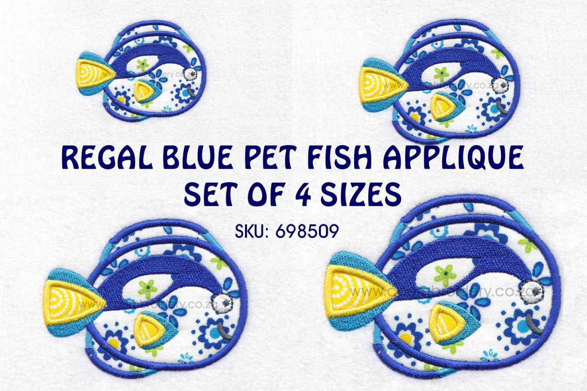 Regal Blue Pet Fish Applique Machine Embroidery Design example image 1