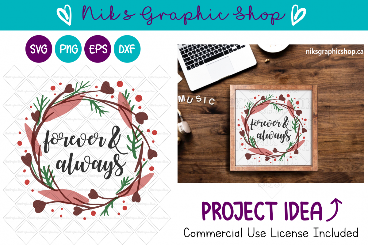 Forever svg, Heart Wreath Svg, Valentines SVG, Wedding SVG example image 1