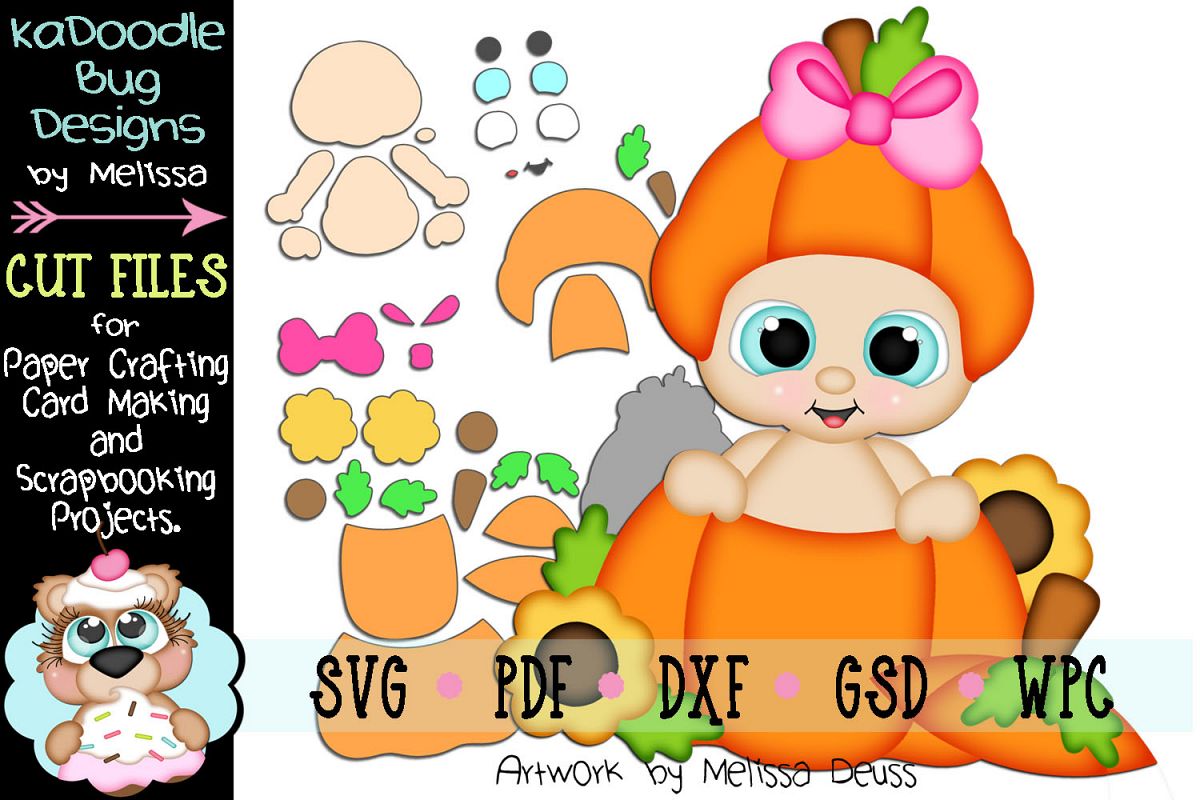 Fall Pumpkin Girl Peeker Cut File - SVG PDF DXF GSD WPC example image 1