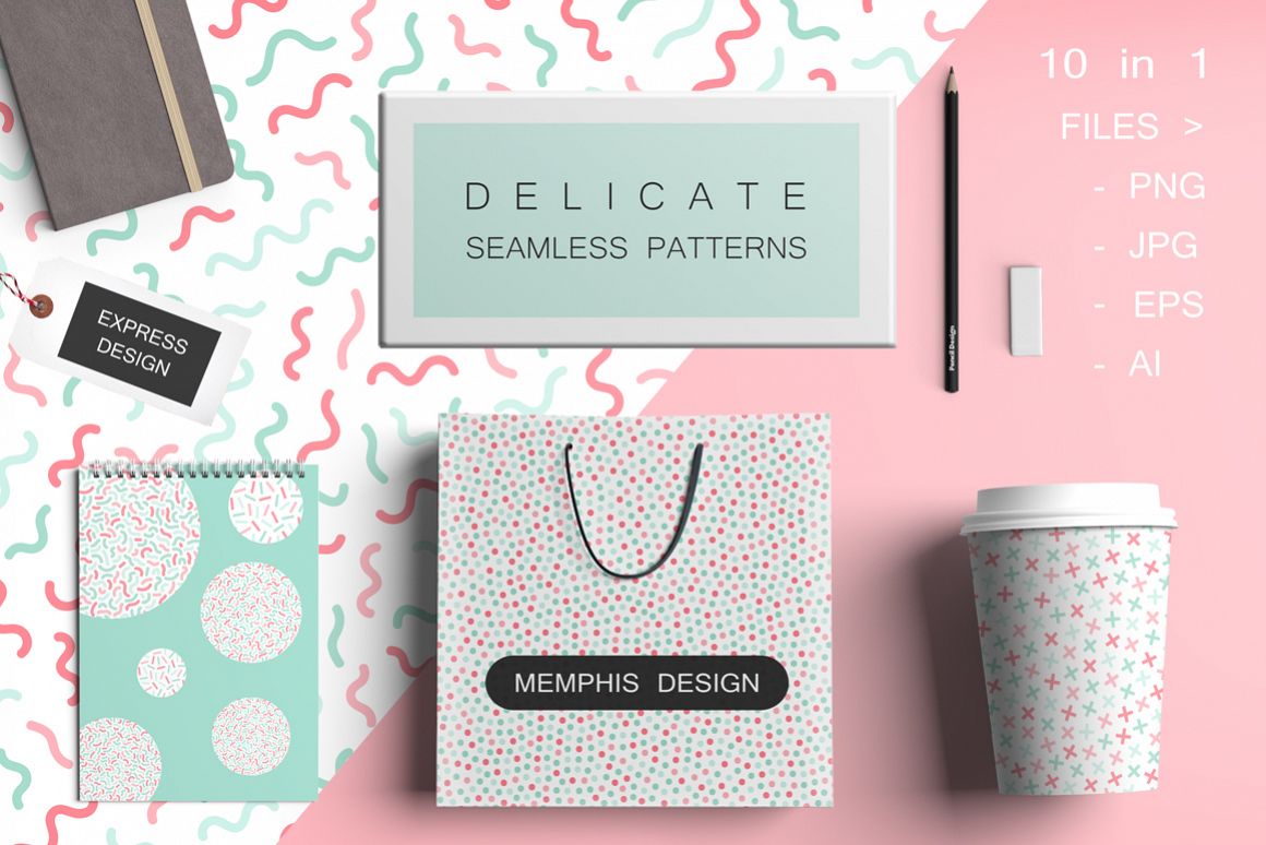 Delicate seamless color patterns set example image 1