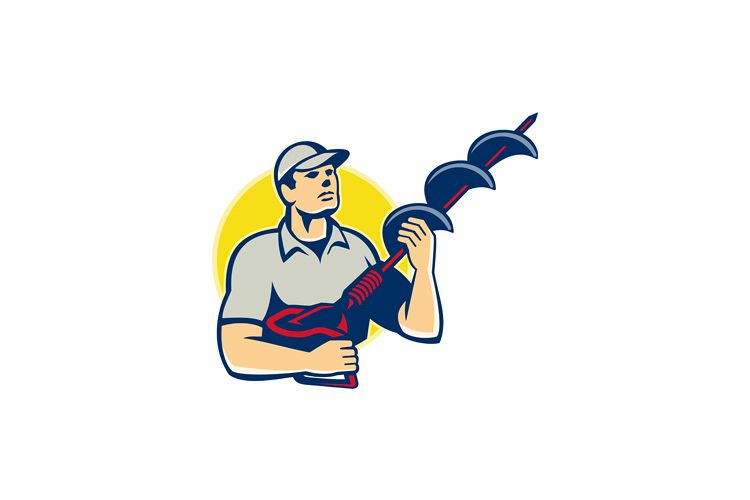 Builder Worker With Hole Driller Auger example image 1