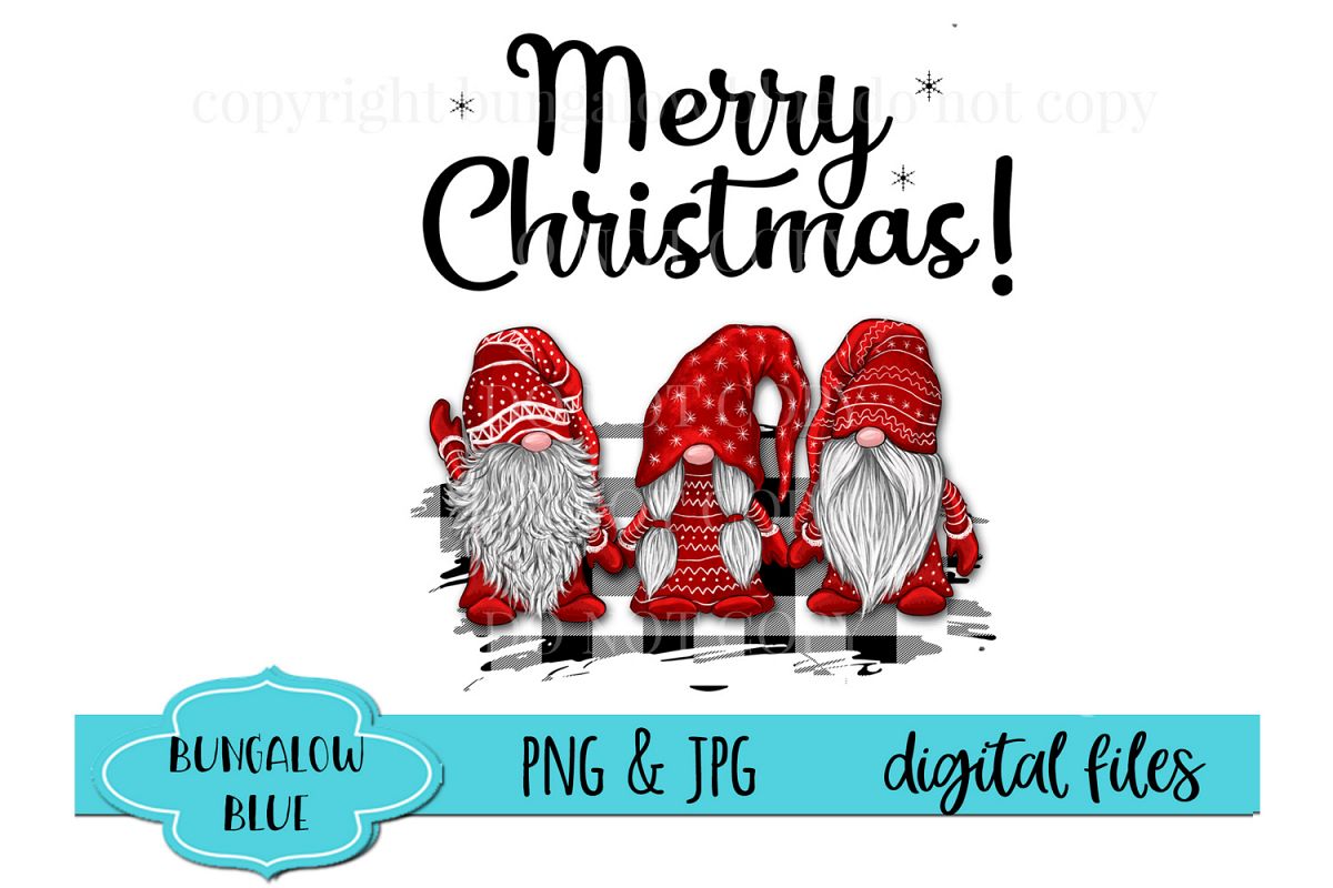 Download Merry Christmas Gnome Trio Buffalo Plaid Design Download