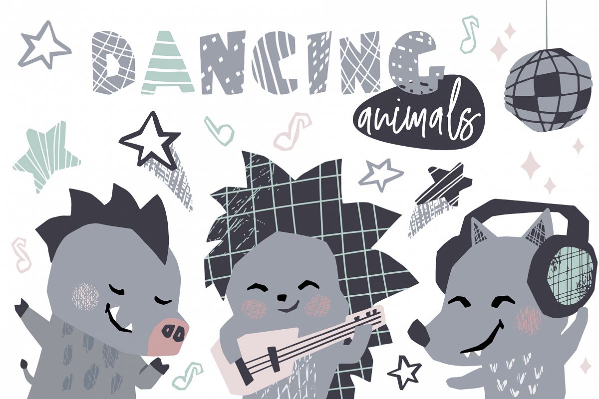 Dancing animals. Music kids vector example image 1