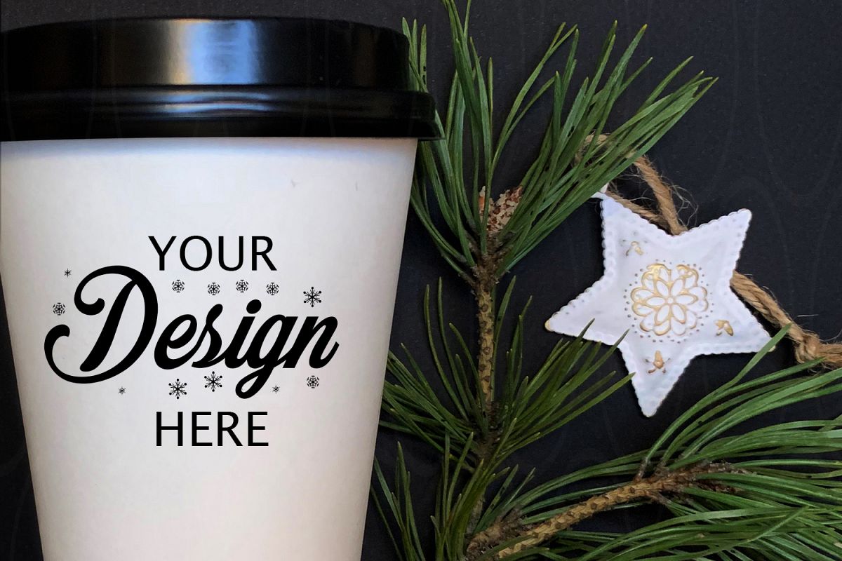 Holidays Styled Photography White coffee glass mock up stars example image 1