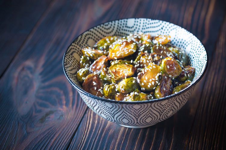 Bowl of roasted teriyaki brussels example image 1