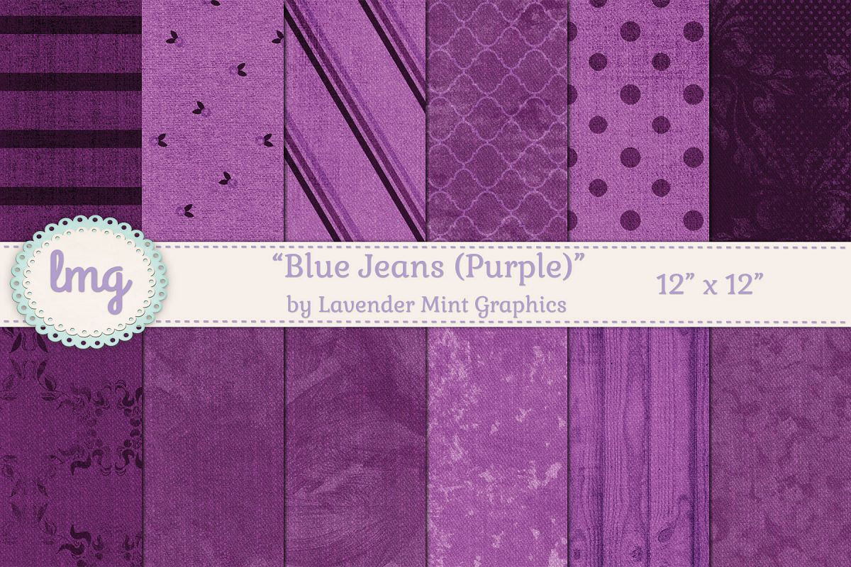 Purple Denim Blue Jean Digital Scrapbooking Paper-Polka Dots example image 1