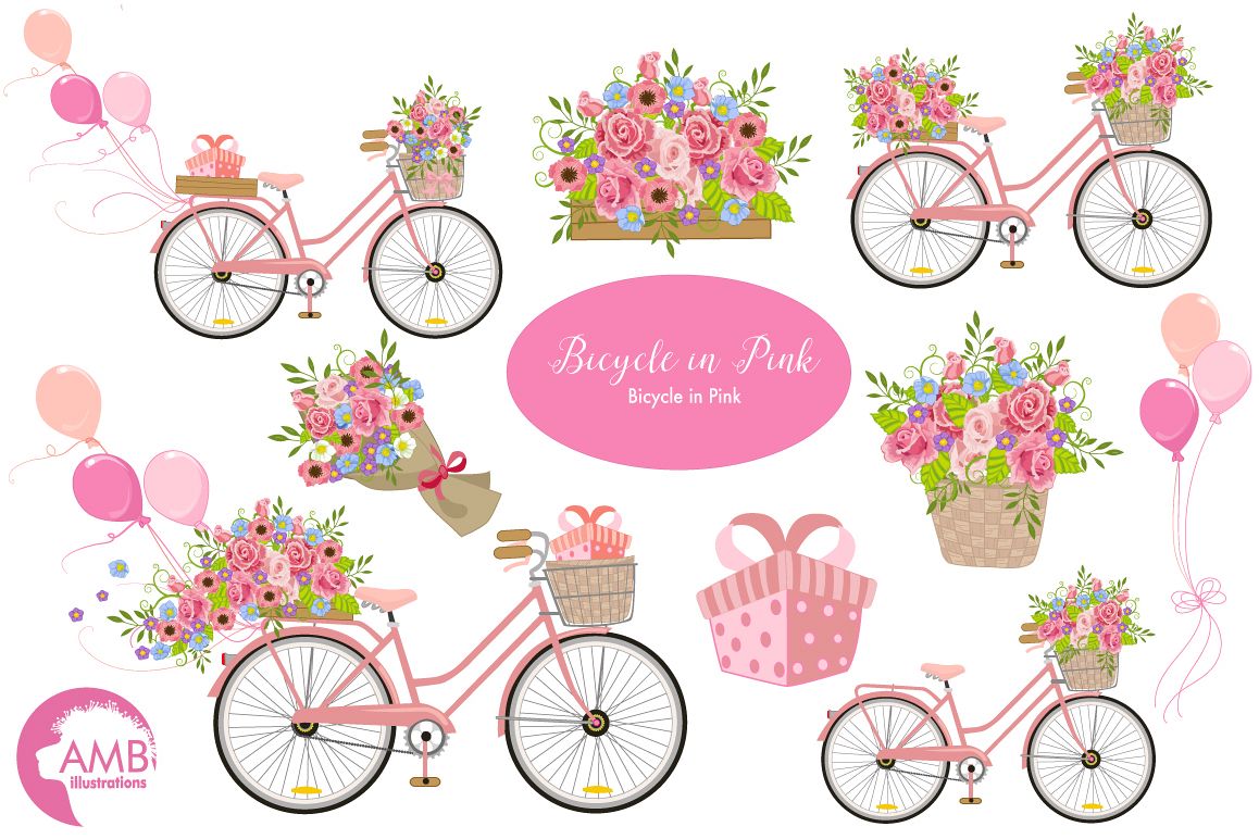 Bicycle in Pink graphics, clipart, illustration AMB-1323 example image 1