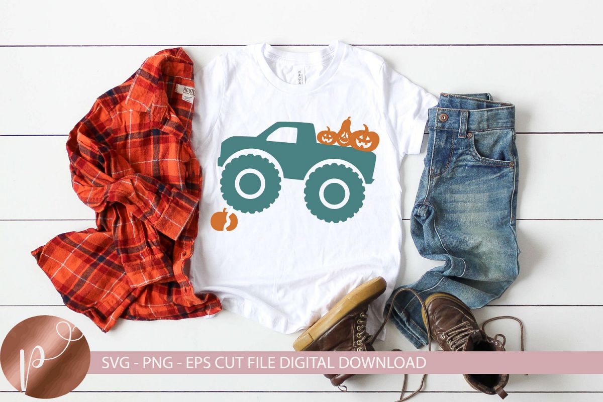 Fall Monster Truck Svg Png Eps Halloween Tshirt Design example image 1