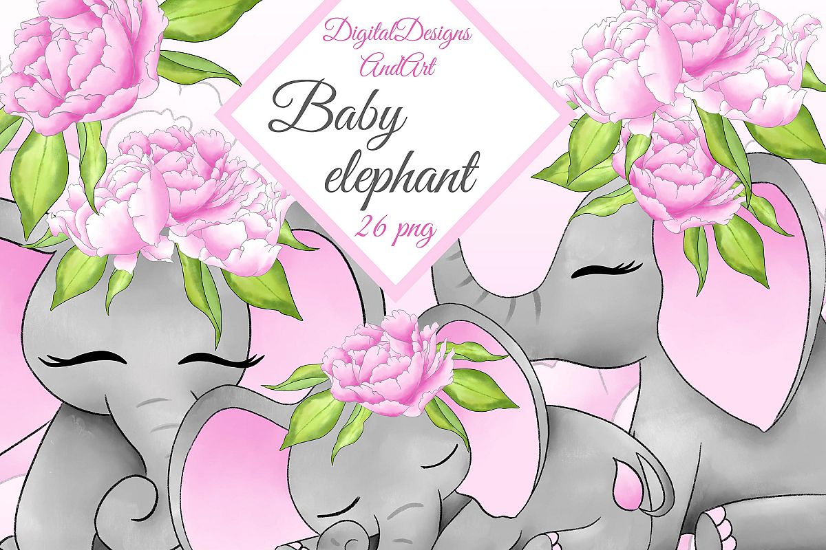 Baby elephant in pink example image 1