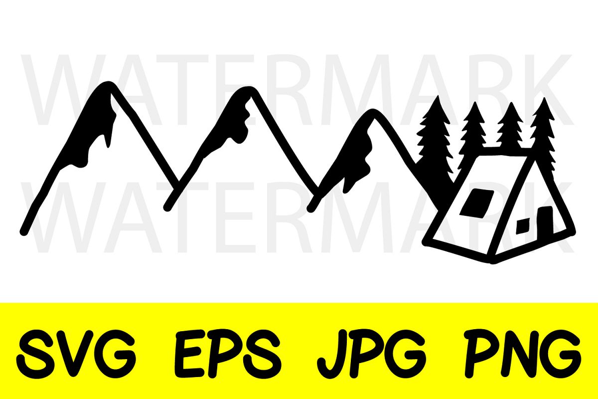 Mountain Pine Tree and Cabin in the wood - SVG-EPS-JPG-PNG example image 1
