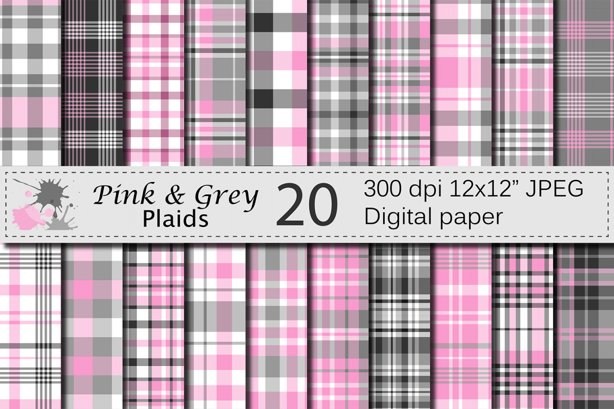 Pink and Gray Plaid Digital Paper example image 1