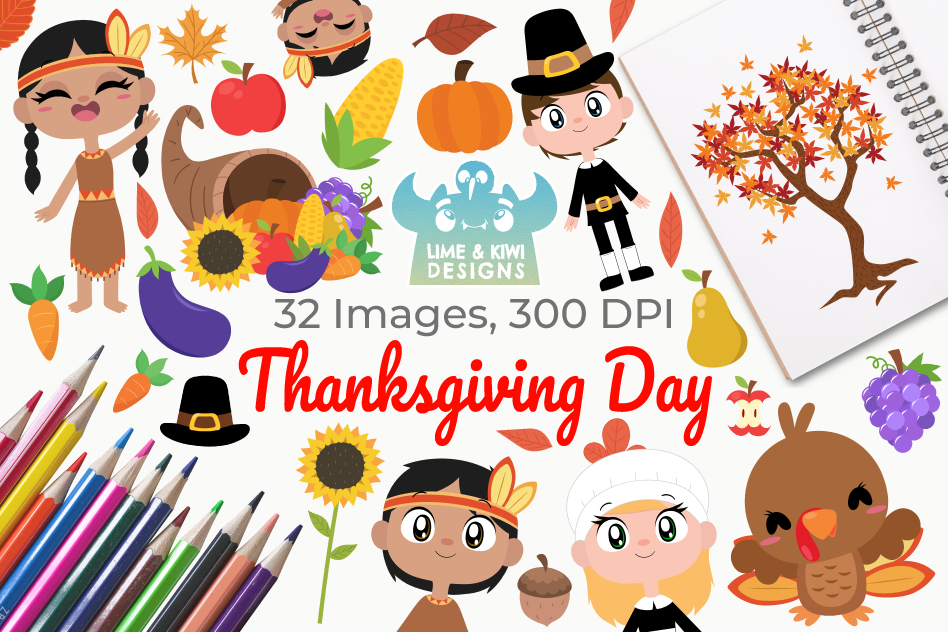 Thanksgiving Day Clipart, Instant Download Vector Art example image 1