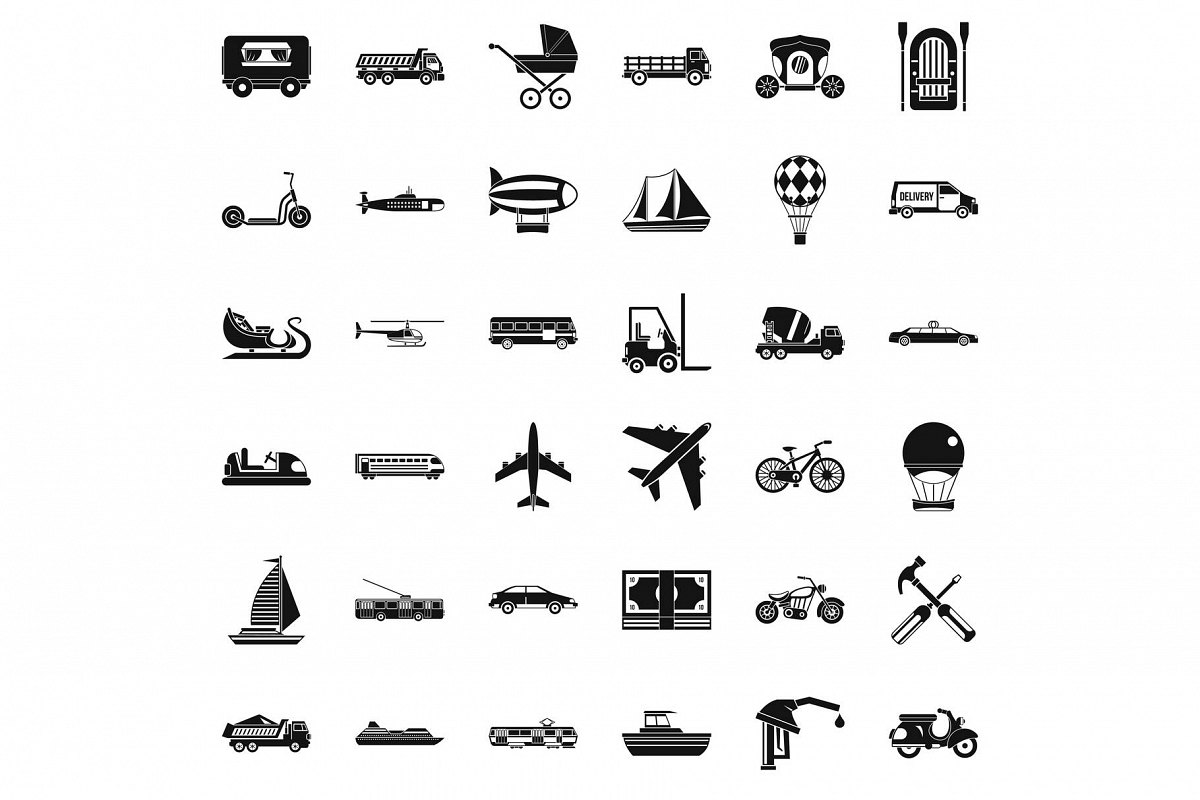 Flying transport icons set, simple style example image 1