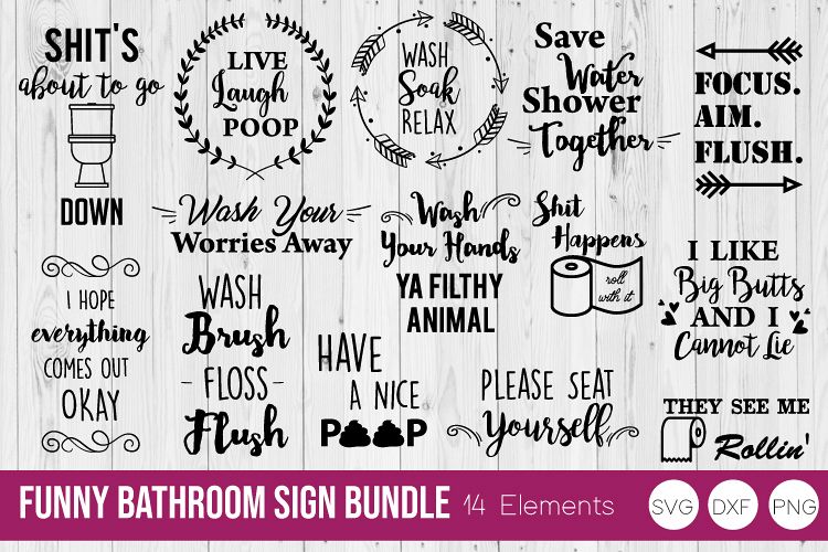 Download Funny Bathroom Sign Bundle SVG DXF, PNG Cut Files