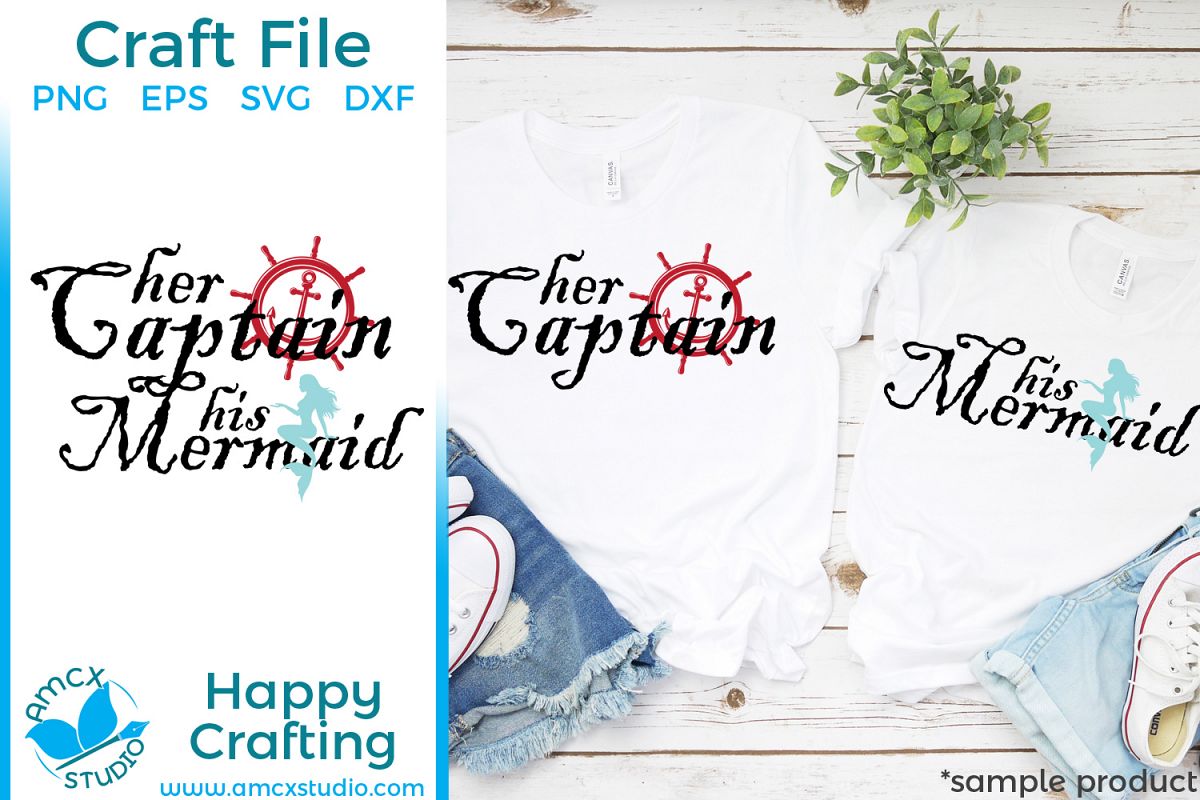 Her Captain His Mermaid- Couples Shirts SVG Craft file example image 1