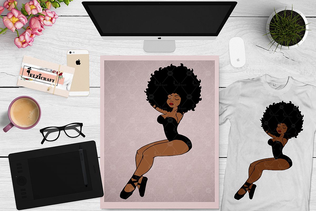Ballerina Afro Woman Melanin Poppin Afro Puff SVG Cut File example image 1