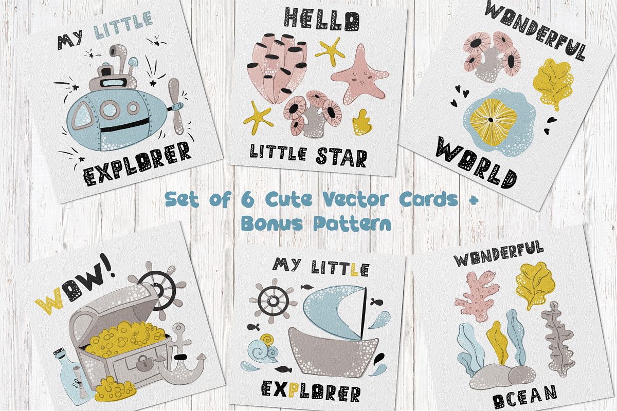 Cartoon Sea Animals - vector cards 02 example image 1