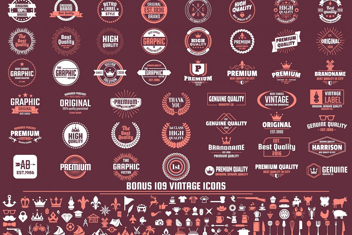 Vintage Badge & Objects Vector Set example image 1