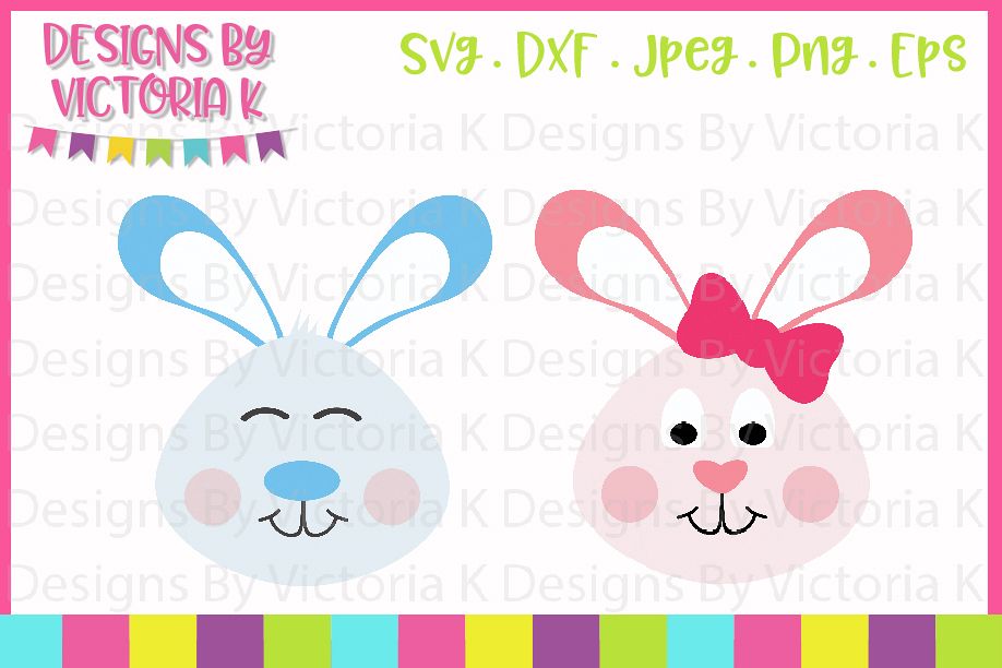 Easter Bunny Faces, Boy Bunny, Girl Bunny, SVG, DXF, PNG example image 1