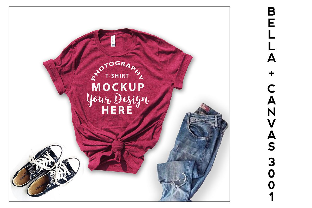 Bella Canvas 3001 T-shirt mock-up, color Raspberry Heather example image 1