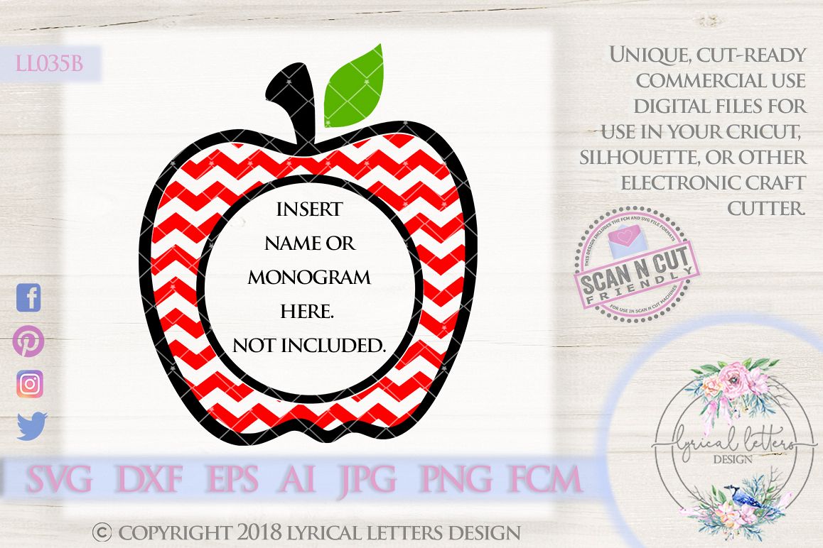 Chevron Apple Monogram Frame SVG Cut File LL035B example image 1
