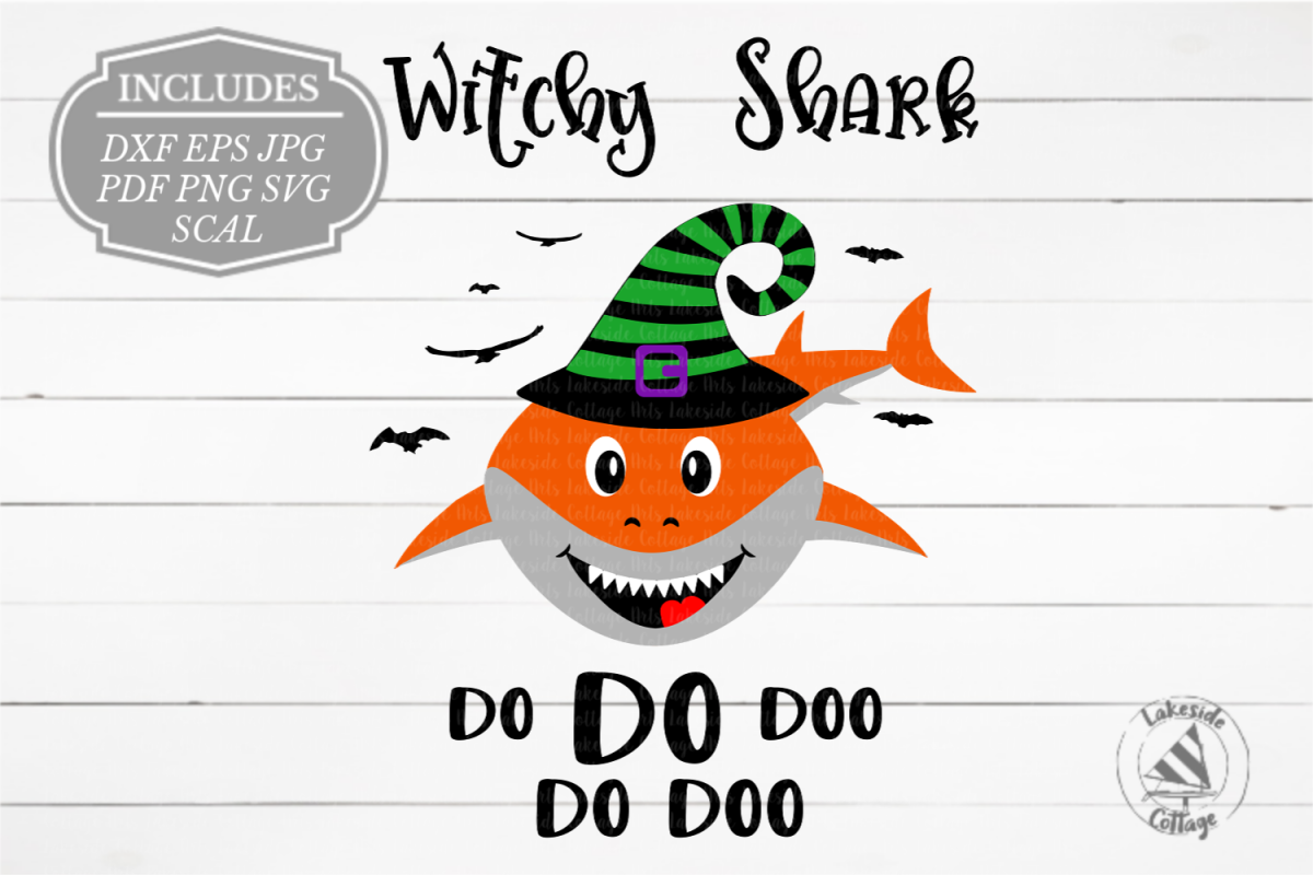 Witchy Shark Halloween Shark in Witch Hat SVG Design example image 1