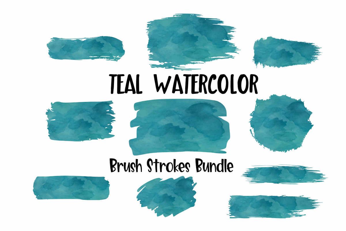 Teal Watercolor Brush Strokes Background Bundle PNG example image 1