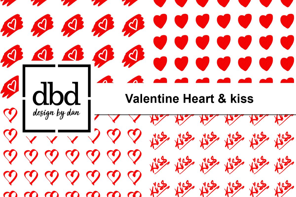 Valentine Heart & Kiss - Hand Drawn example image 1