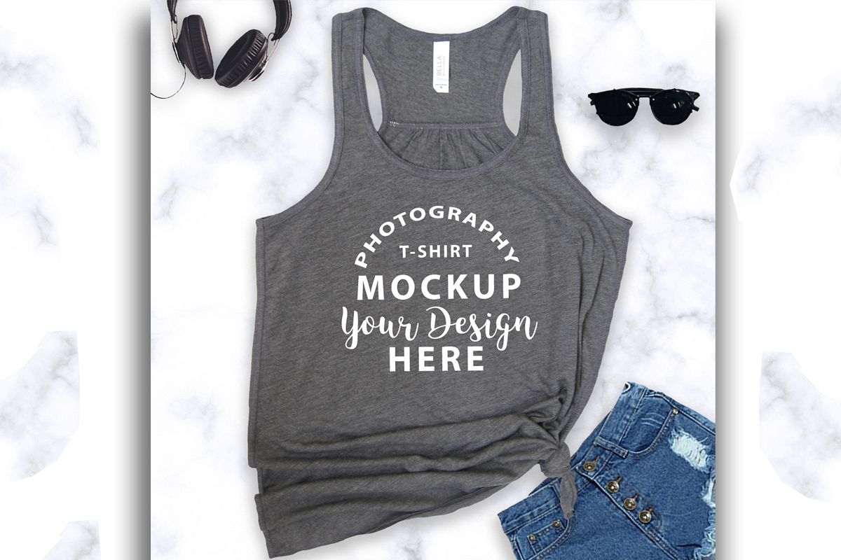 Bella Canvas 8800 tank top mock-up color DARK GREY HEATHER example image 1