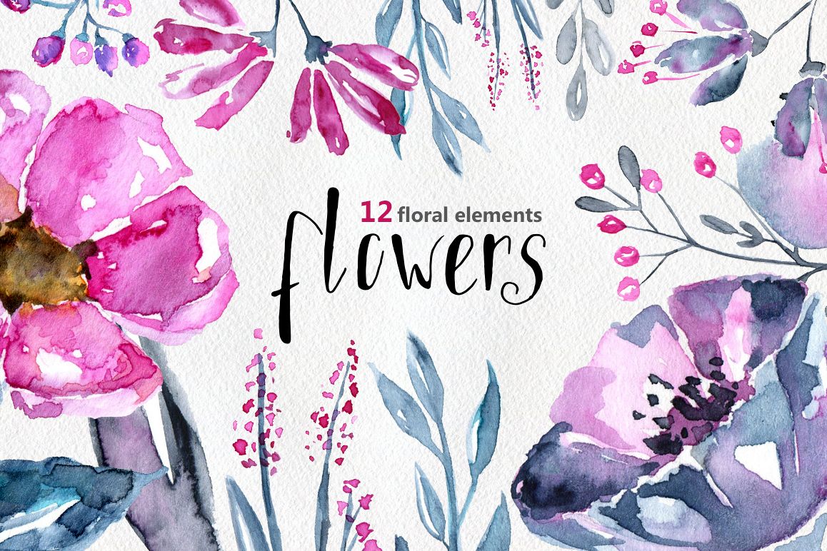 12 Watercolor floral elements example image 1