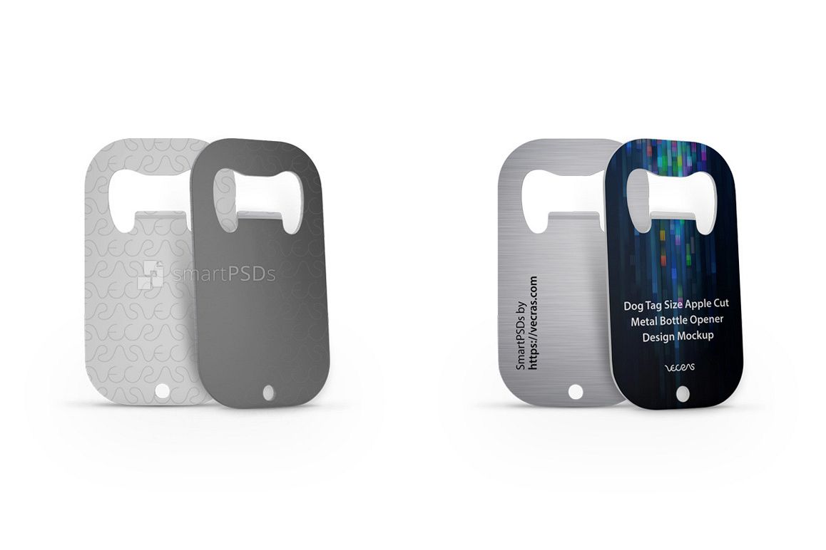 Download Dog Tag Size Apple Cut Metal Bottle Opener Design Mockup
