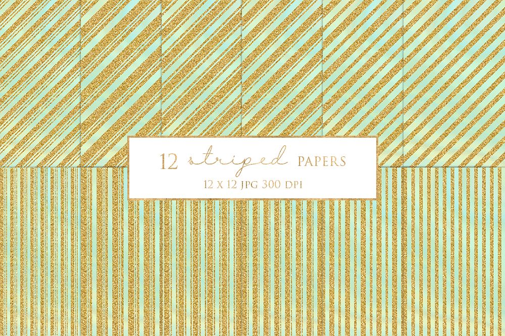 12 Gold Striped Digital Paper Pack example image 1