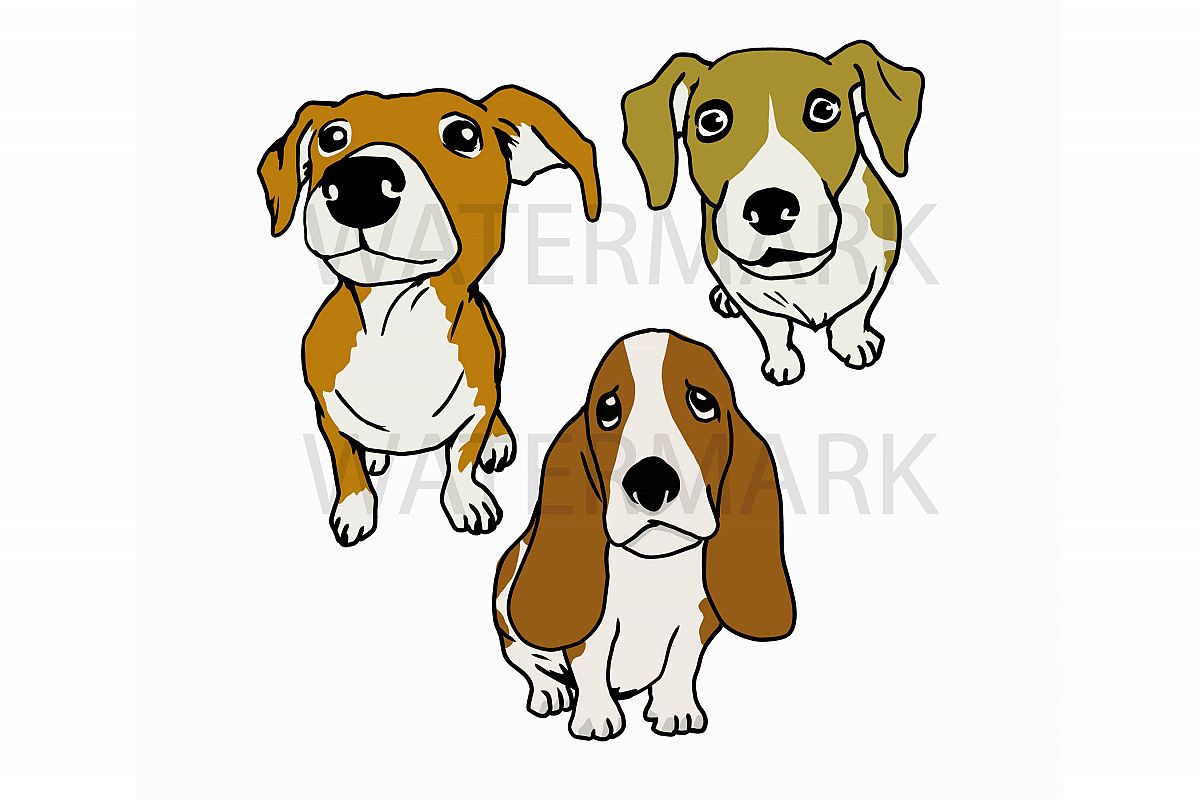 Bundle Three Dogs - Separated SVG/JPG/PNG - Hand Drawing example image 1