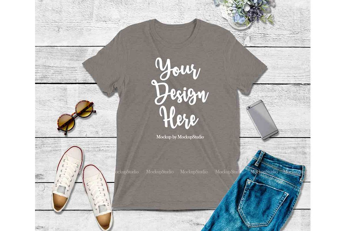 Grey Shirt Mock Up, Bella Canvas 3413 Tshirt Mockup Display example image 1