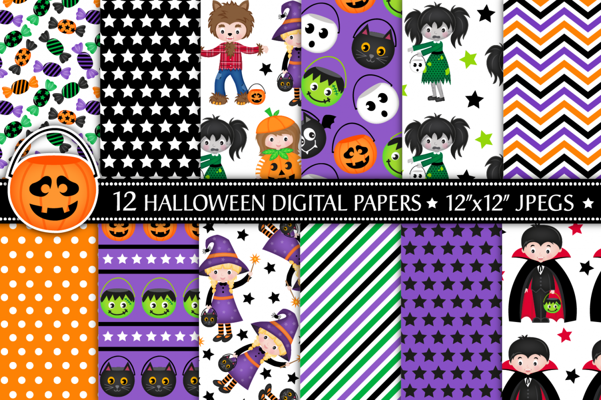 Halloween digital papers, Halloween patterns, scrapbooking example image 1