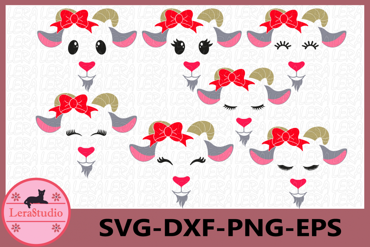 Farm Svg, Goat Face Svg,Goat Eyelashes Face Svg, Bow example image 1
