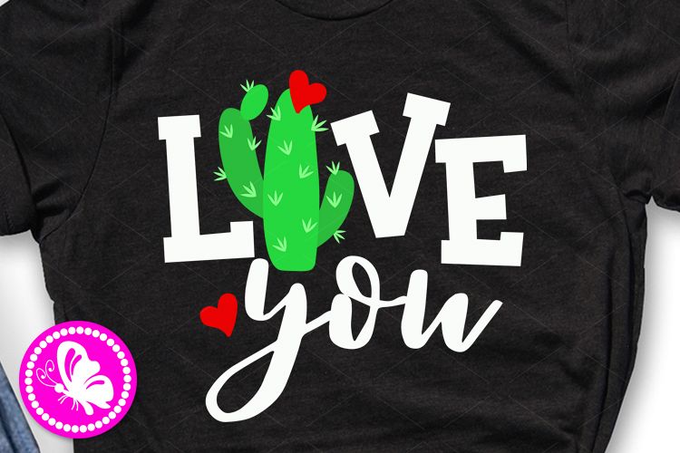 Valentine's day svg file Love you sign Cactus print Heart example image 1