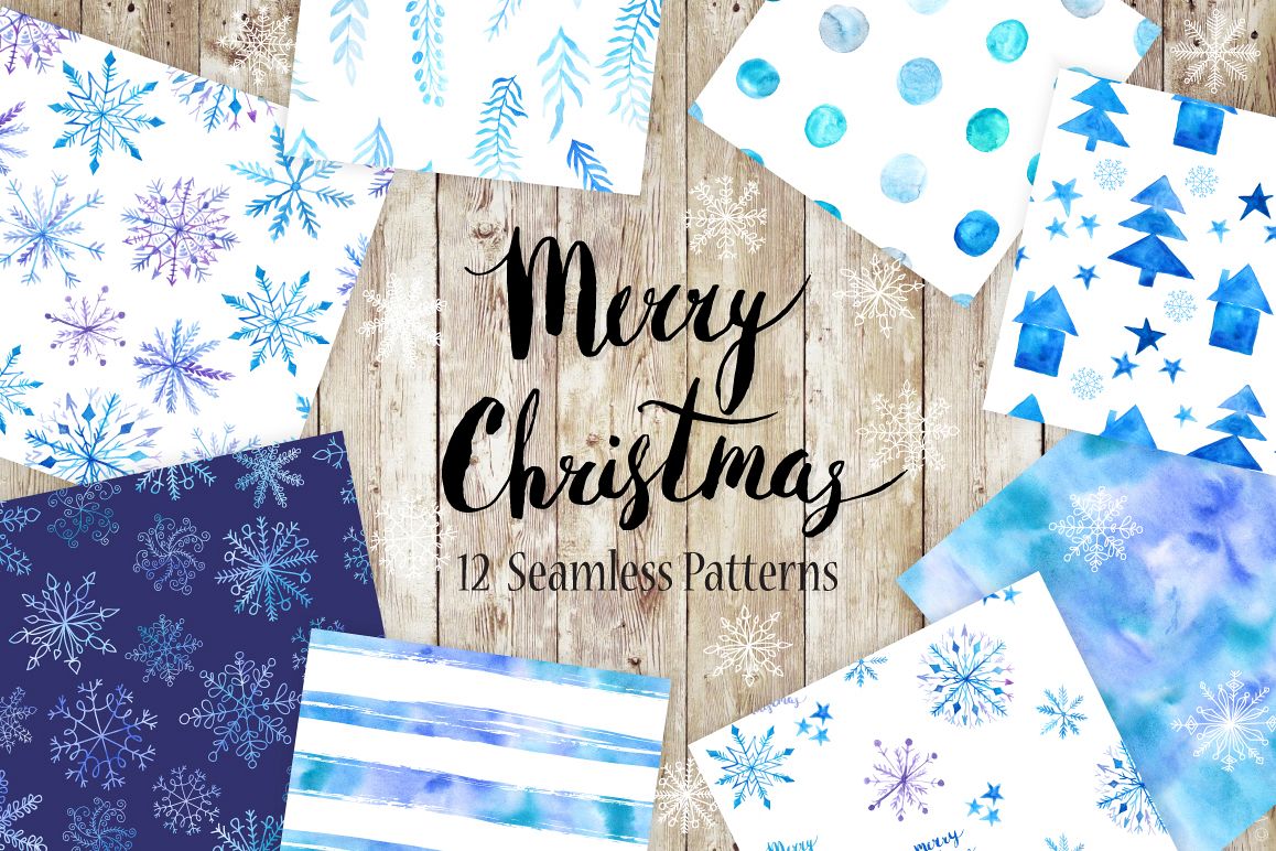Watercolor Christmas Snow Patterns example image 1