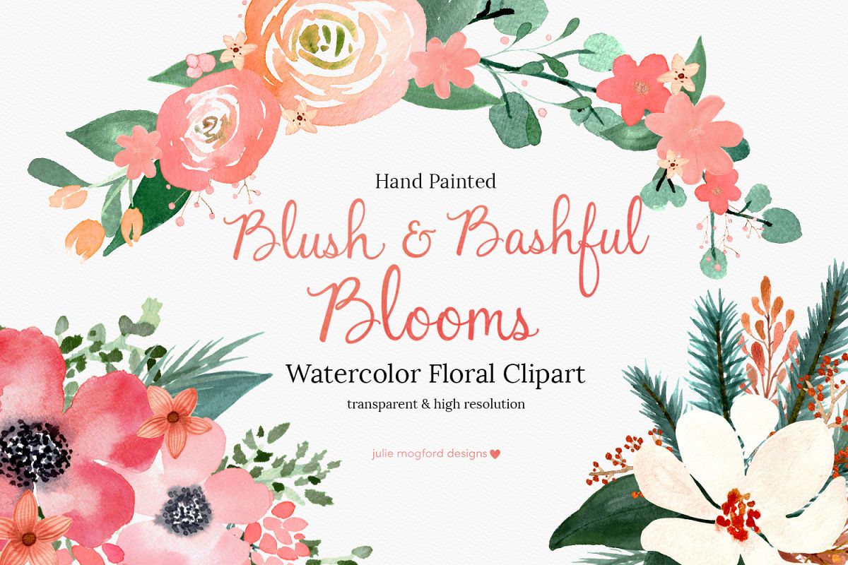 Blush & Bashful Blooms - Watercolor Floral Clipart example image 1
