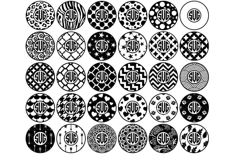 Circle Monogram Frames SVG Files, Circle Patterns SVG PNG. (120751