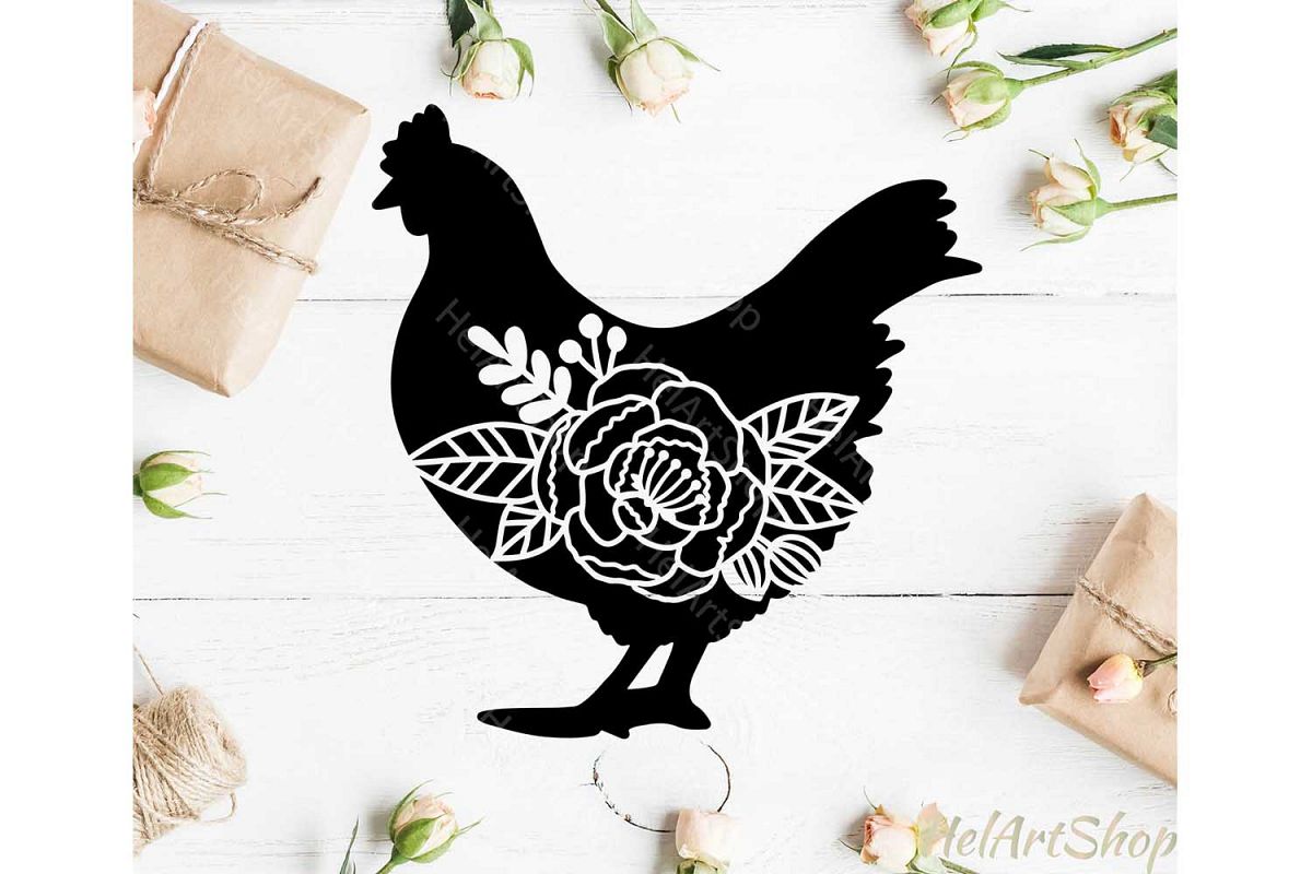 Floral Chicken svg, Farm svg, Farm animals svg example image 1